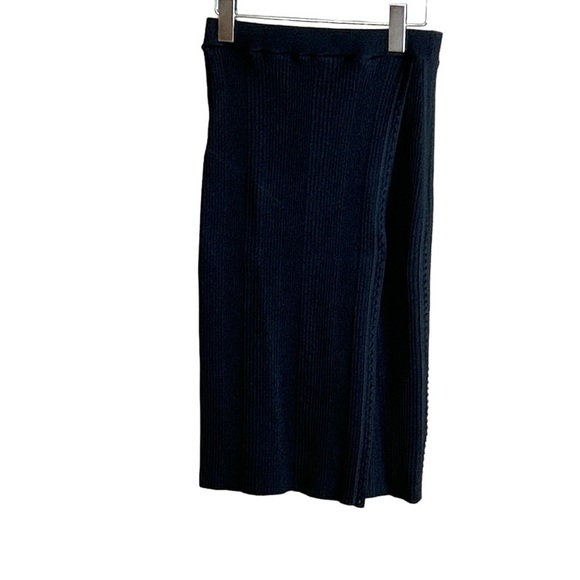 Jonathan Simkhai Eyelet Ribbed Knit Wrap Skirt Black Slit Midi Size XS - Picture 4 of 8